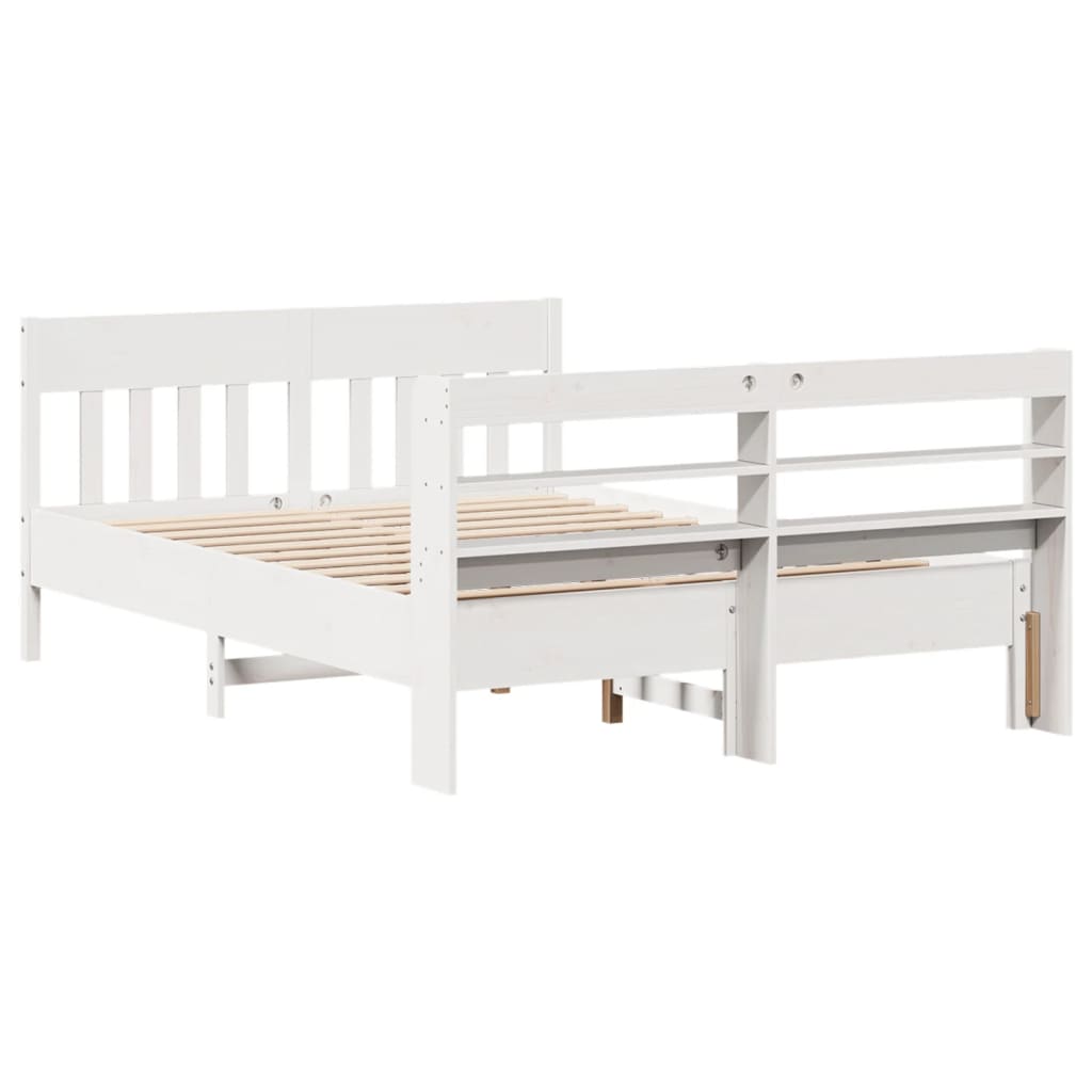 Cadre de lit sans matelas blanc 140x190 cm bois de pin massif - XIOS
