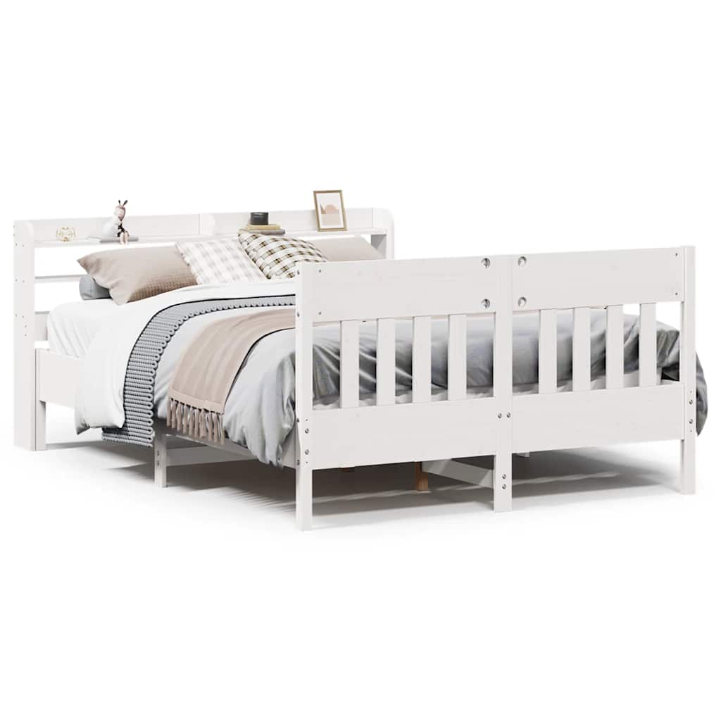 Cadre de lit sans matelas blanc 135x190 cm bois de pin massif - XIOS