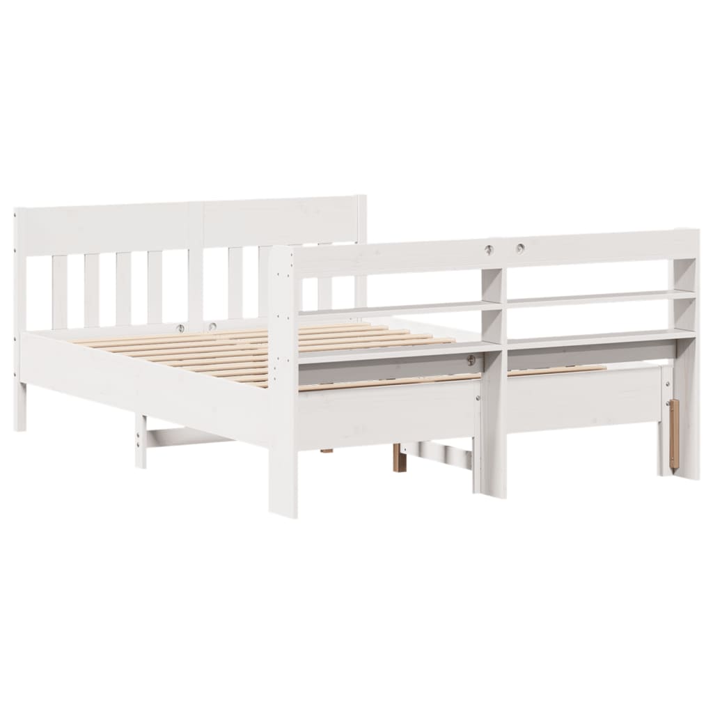 Cadre de lit sans matelas blanc 135x190 cm bois de pin massif - XIOS
