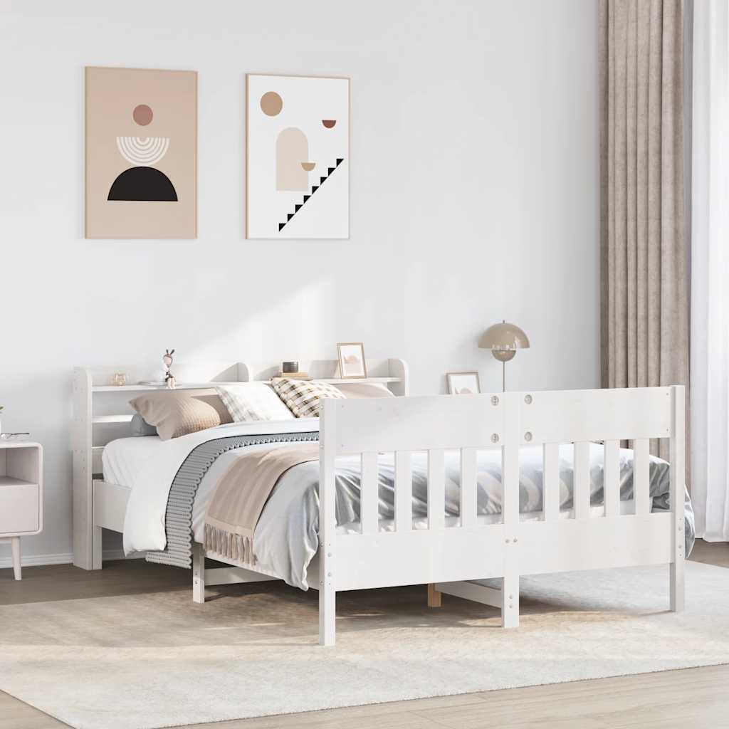 Cadre de lit sans matelas blanc 135x190 cm bois de pin massif - XIOS