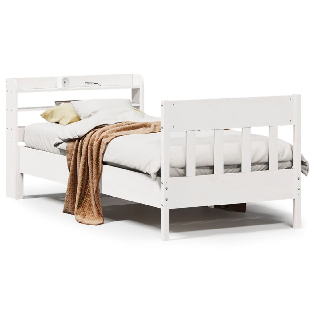 Cadre de lit sans matelas blanc 75x190 cm bois de pin massif - XIOS