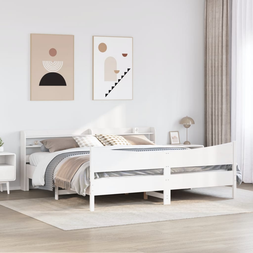 Cadre de lit et tête de lit blanc 200x200 cm bois de pin massif - XIOS