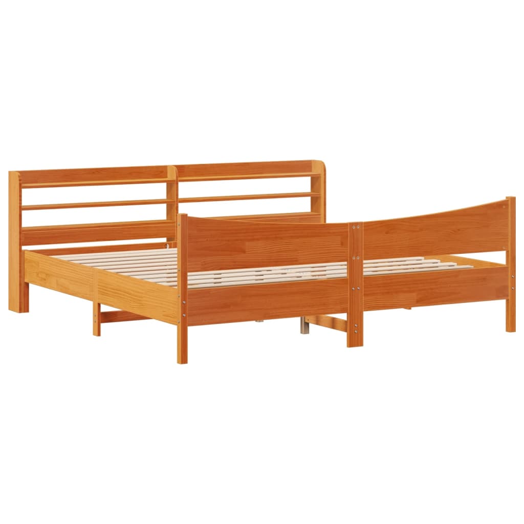 Cadre de lit et tête de lit cire marron 180x200 cm bois de pin - XIOS