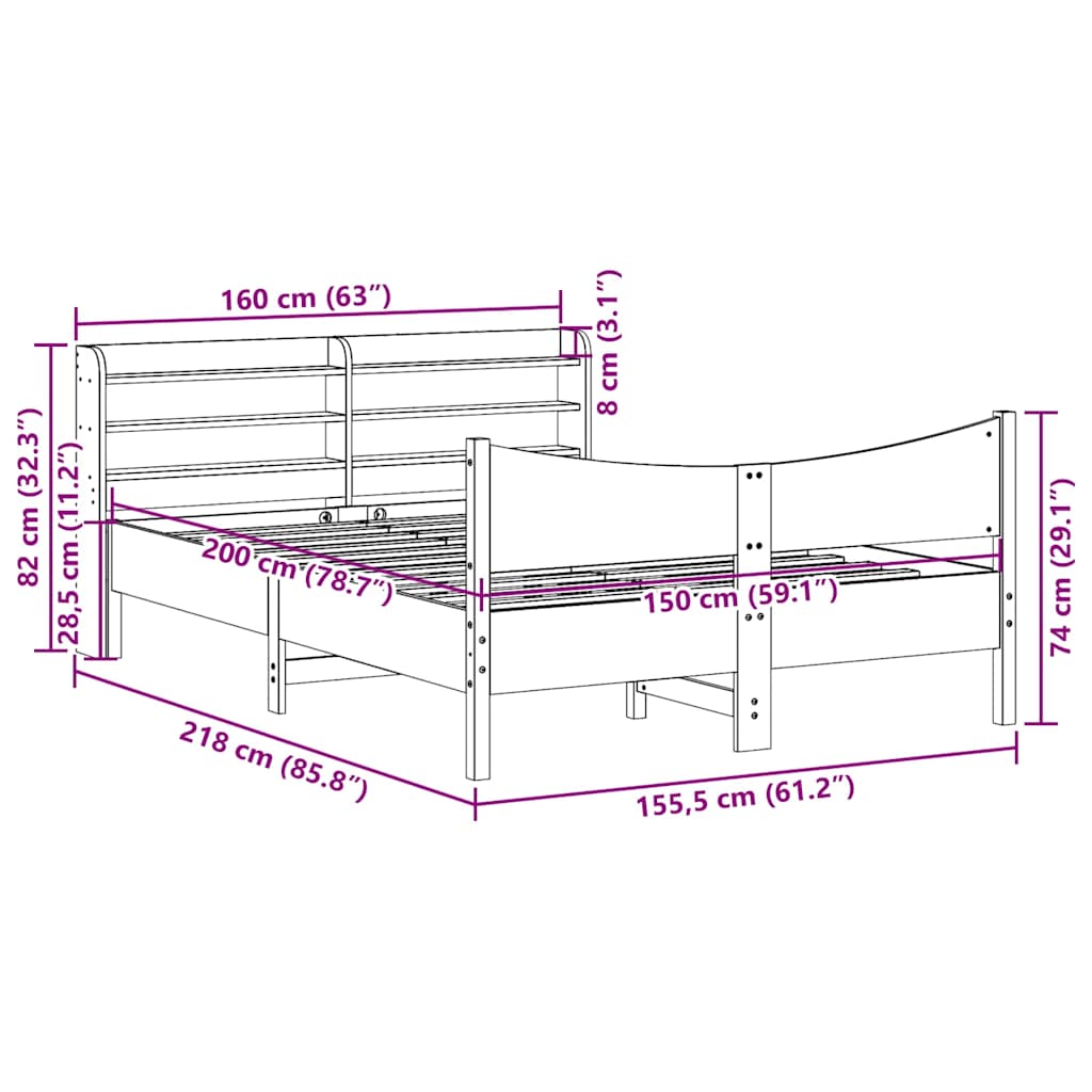 Cadre de lit avec tête de lit blanc 150x200 cm bois pin massif