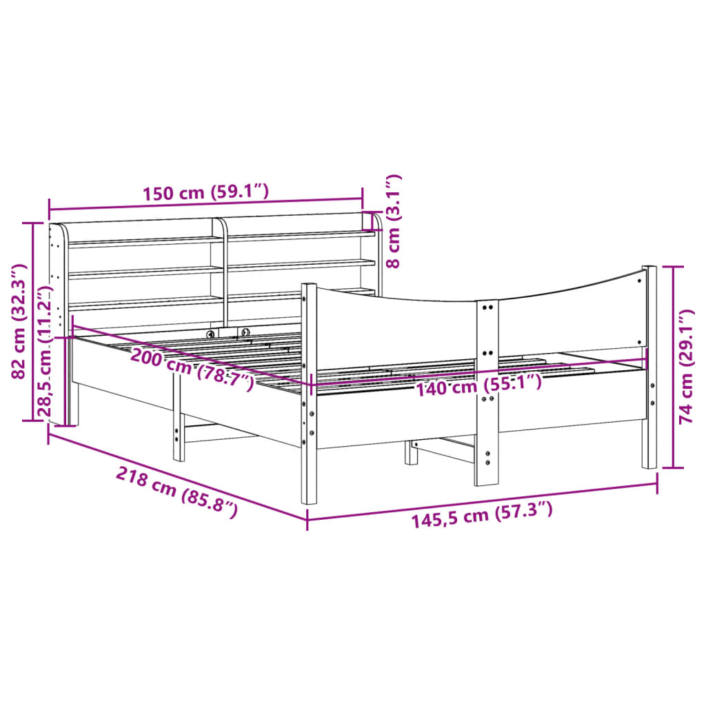 Cadre de lit avec tête de lit blanc 140x200 cm bois pin massif - XIOS
