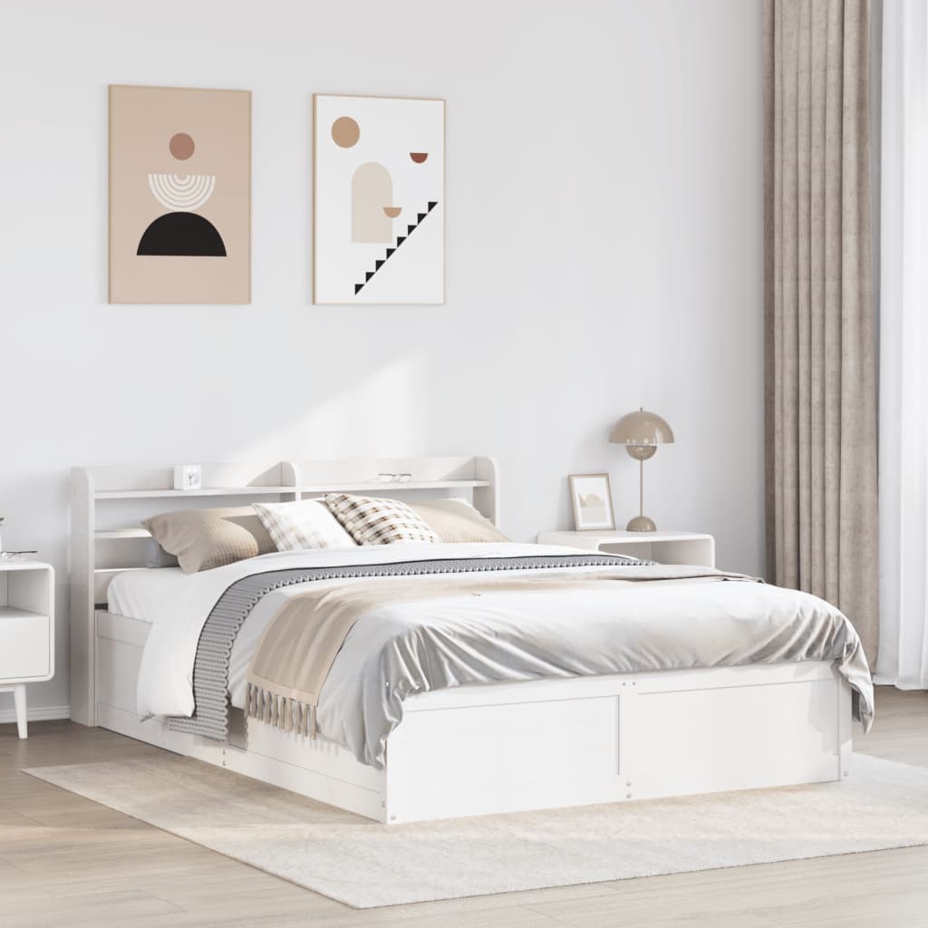 Cadre de lit et tête de lit blanc 140x190 cm bois de pin massif - XIOS