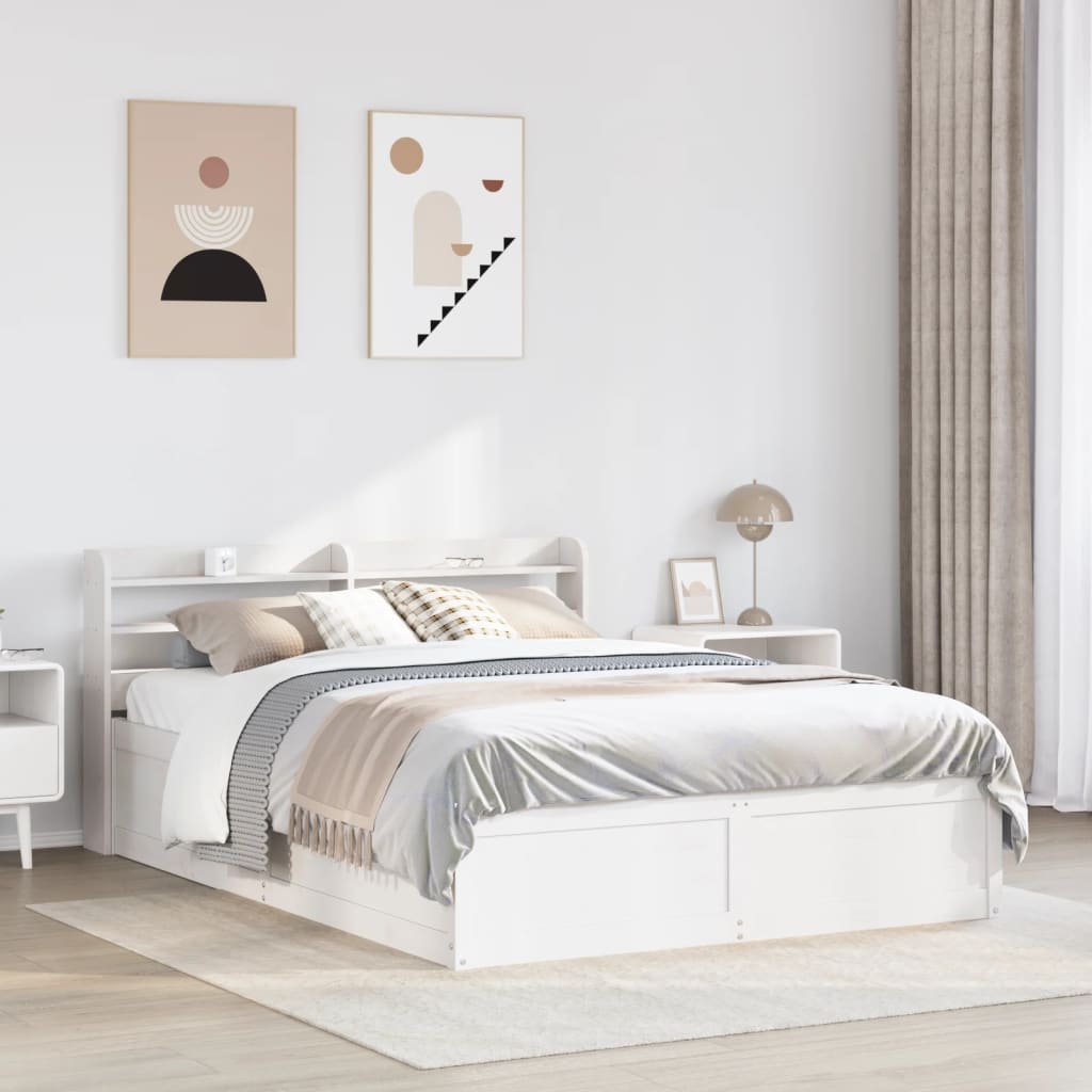 Cadre de lit avec tête de lit blanc 135x190 cm bois pin massif - XIOS