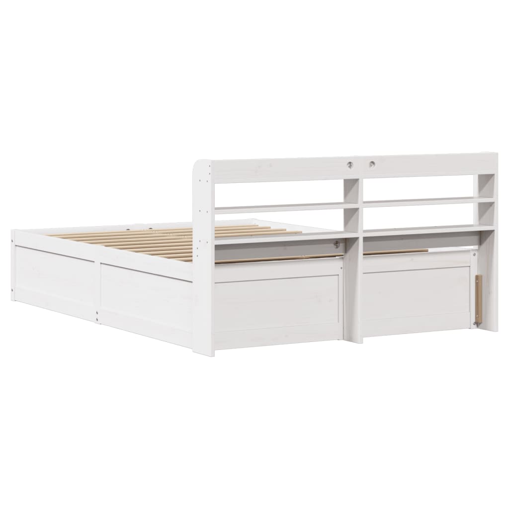 Cadre de lit avec tête de lit blanc 135x190 cm bois pin massif - XIOS