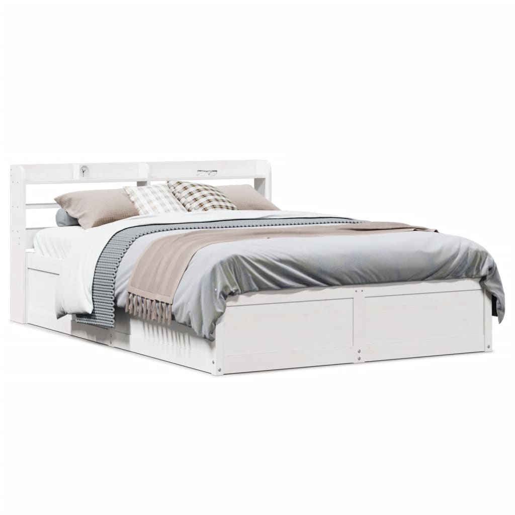 Cadre de lit avec tête de lit blanc 135x190 cm bois pin massif - XIOS