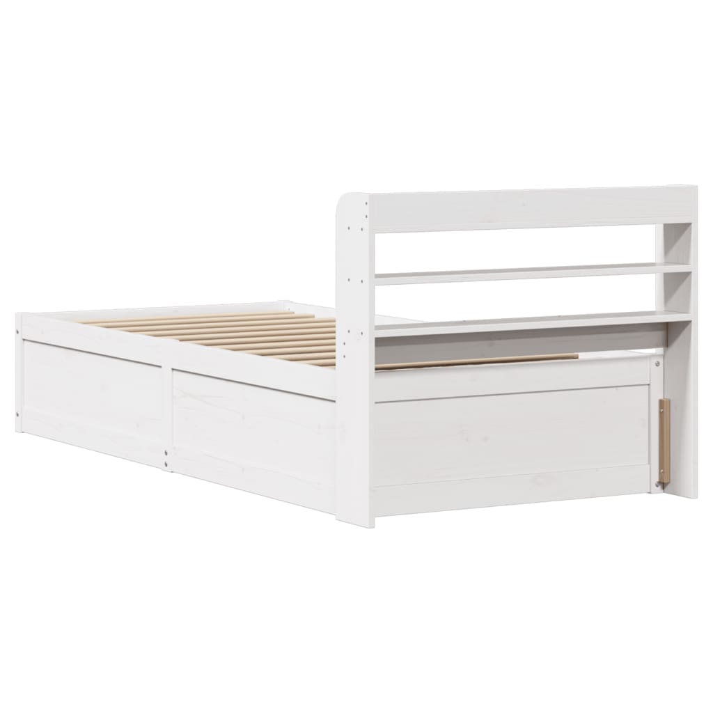 Cadre de lit avec tête de lit blanc 90x190cm bois de pin massif - XIOS