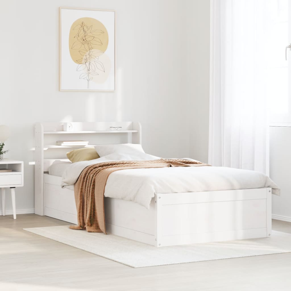 Cadre de lit avec tête de lit blanc 75x190cm bois de pin massif - XIOS