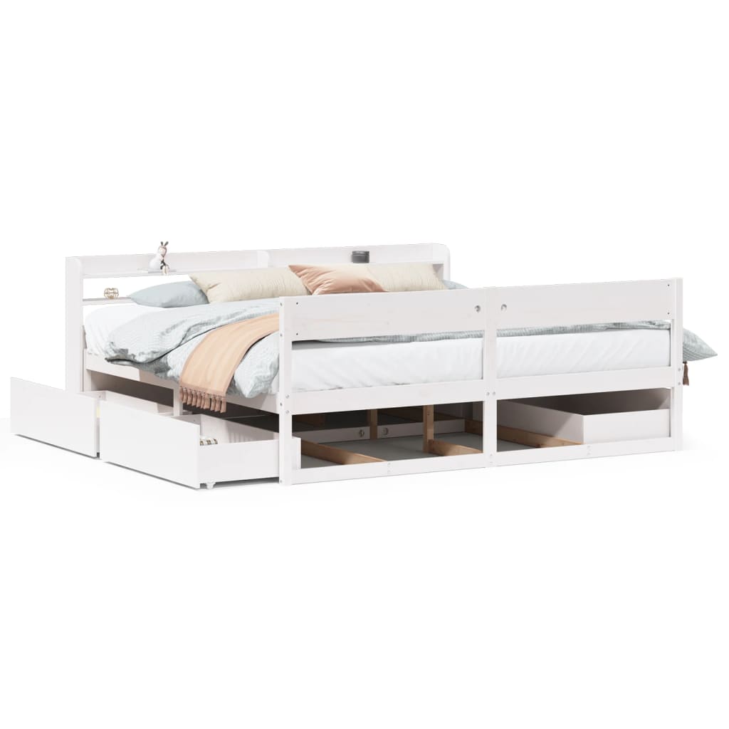 Cadre de lit sans matelas blanc 200x200 cm bois massif de pin - XIOS