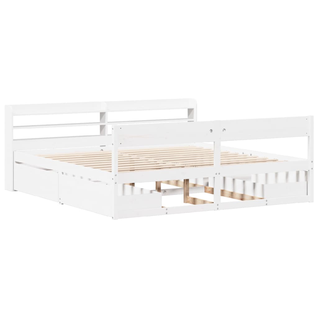 Cadre de lit sans matelas blanc 200x200 cm bois massif de pin - XIOS