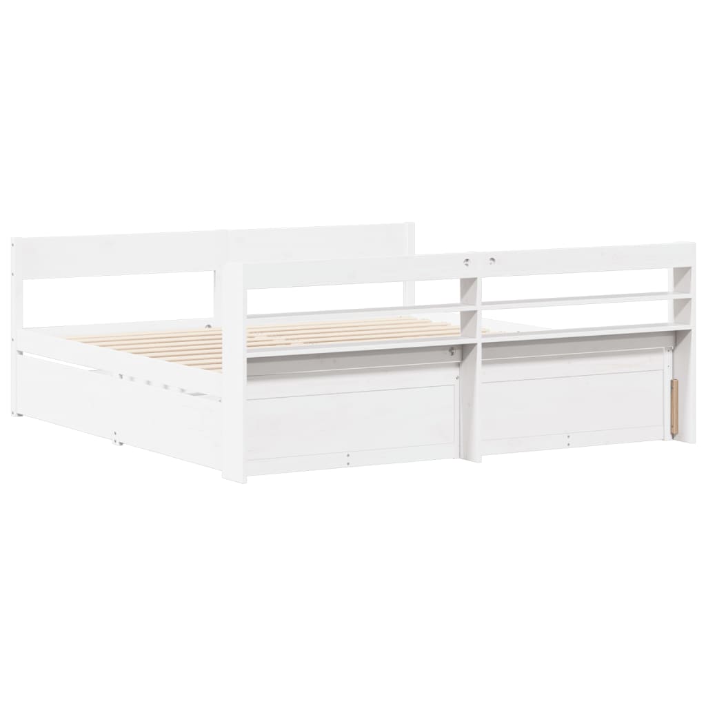 Cadre de lit sans matelas blanc 200x200 cm bois massif de pin - XIOS