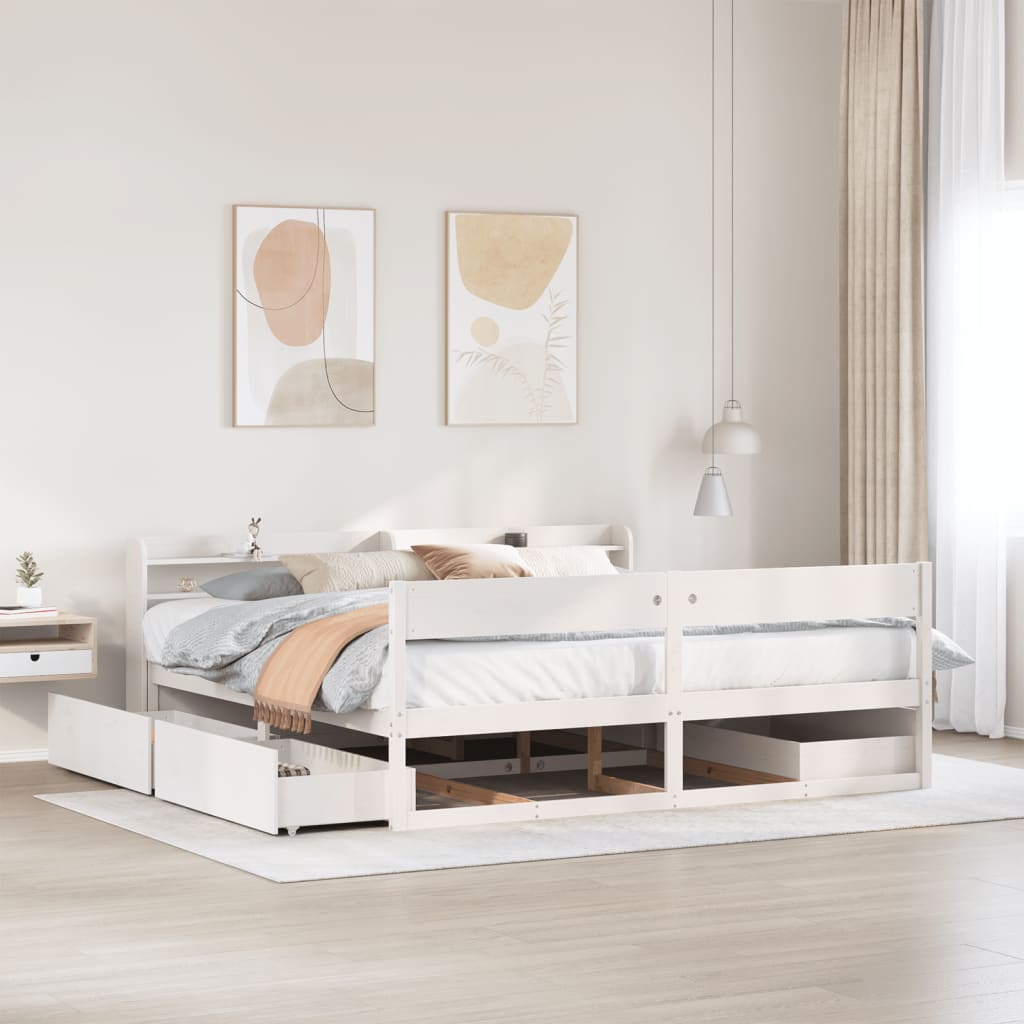 Cadre de lit sans matelas blanc 200x200 cm bois massif de pin - XIOS