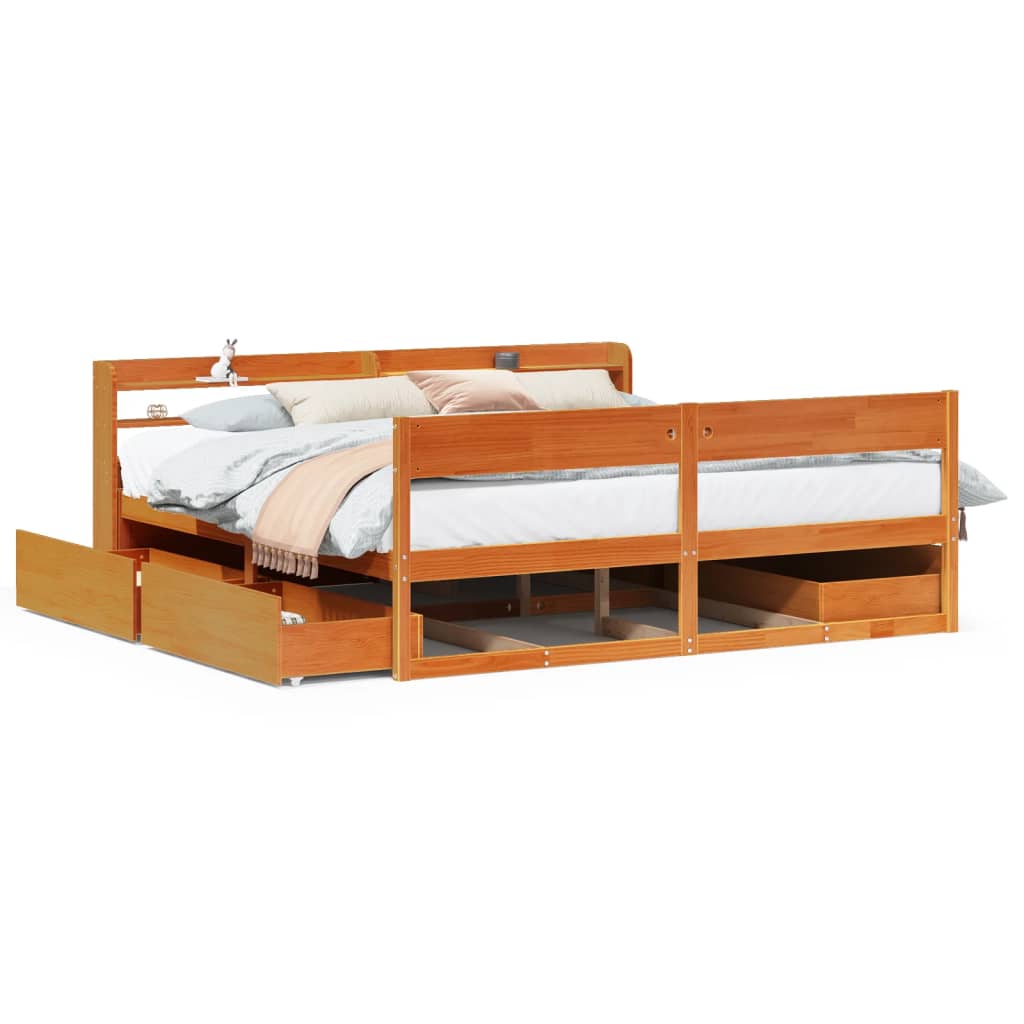 Cadre de lit sans matelas cire marron 200x200cm bois pin massif - XIOS