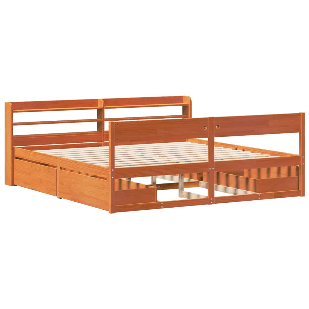 Cadre de lit sans matelas cire marron 200x200cm bois pin massif - XIOS