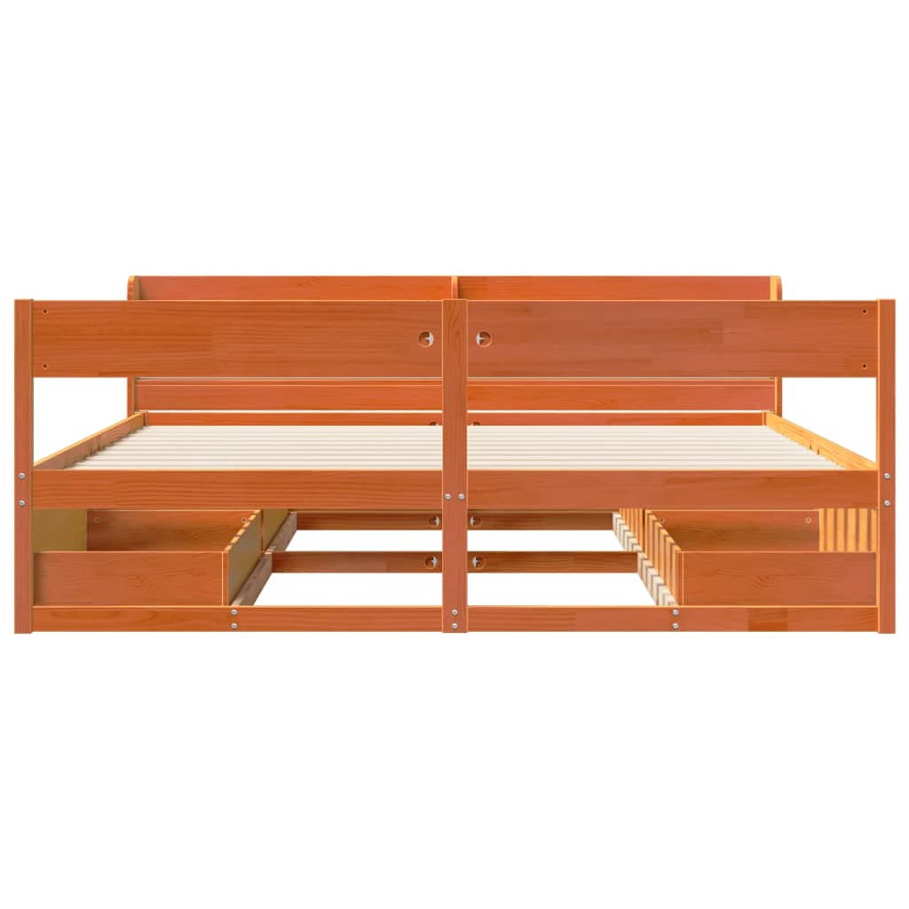 Cadre de lit sans matelas cire marron 200x200cm bois pin massif - XIOS