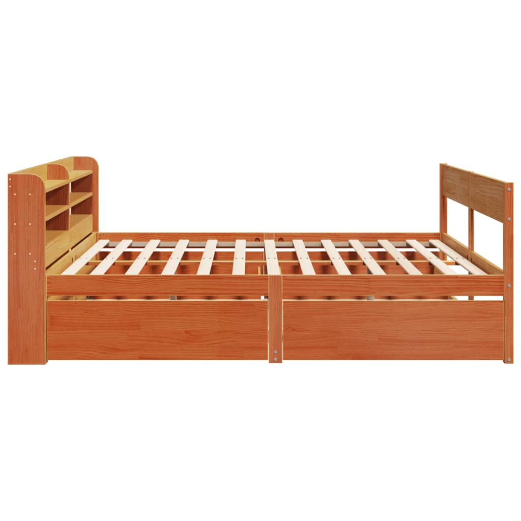 Cadre de lit sans matelas cire marron 200x200cm bois pin massif - XIOS