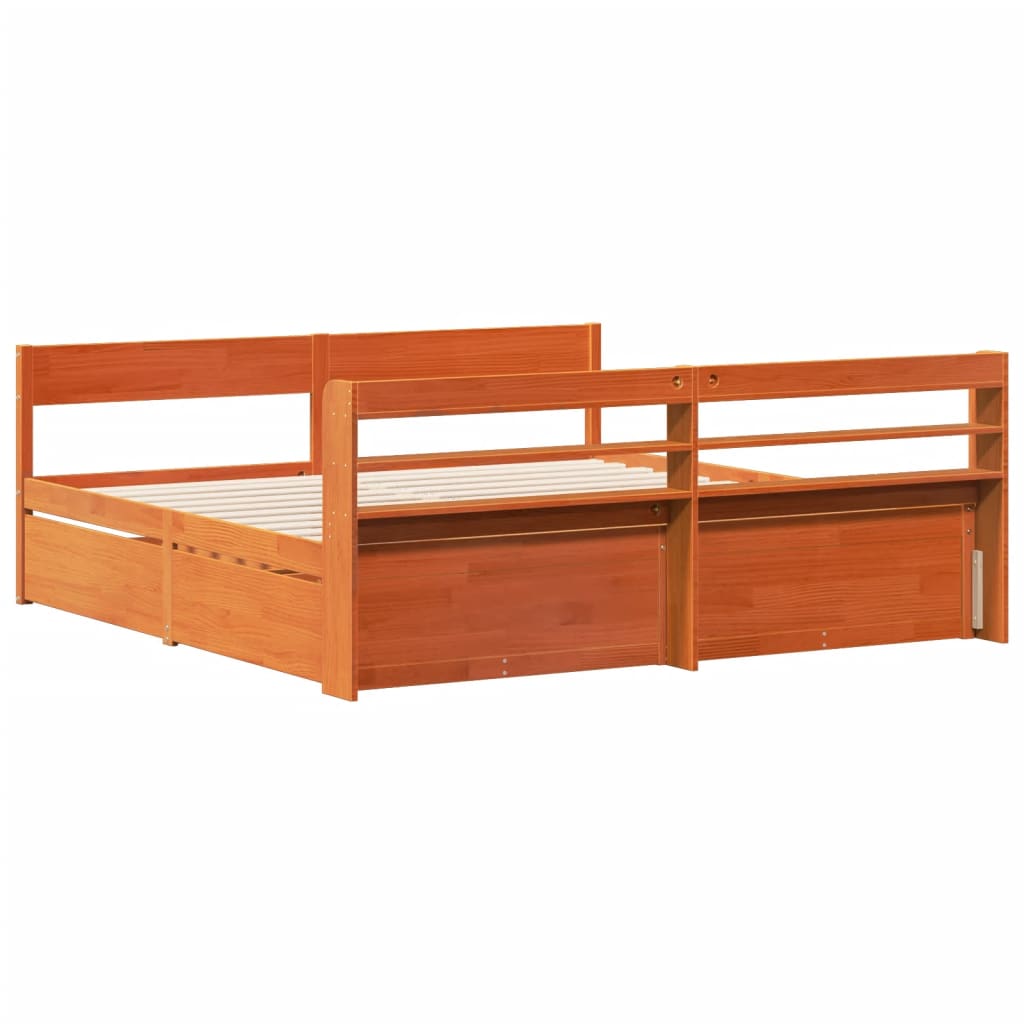 Cadre de lit sans matelas cire marron 200x200cm bois pin massif - XIOS