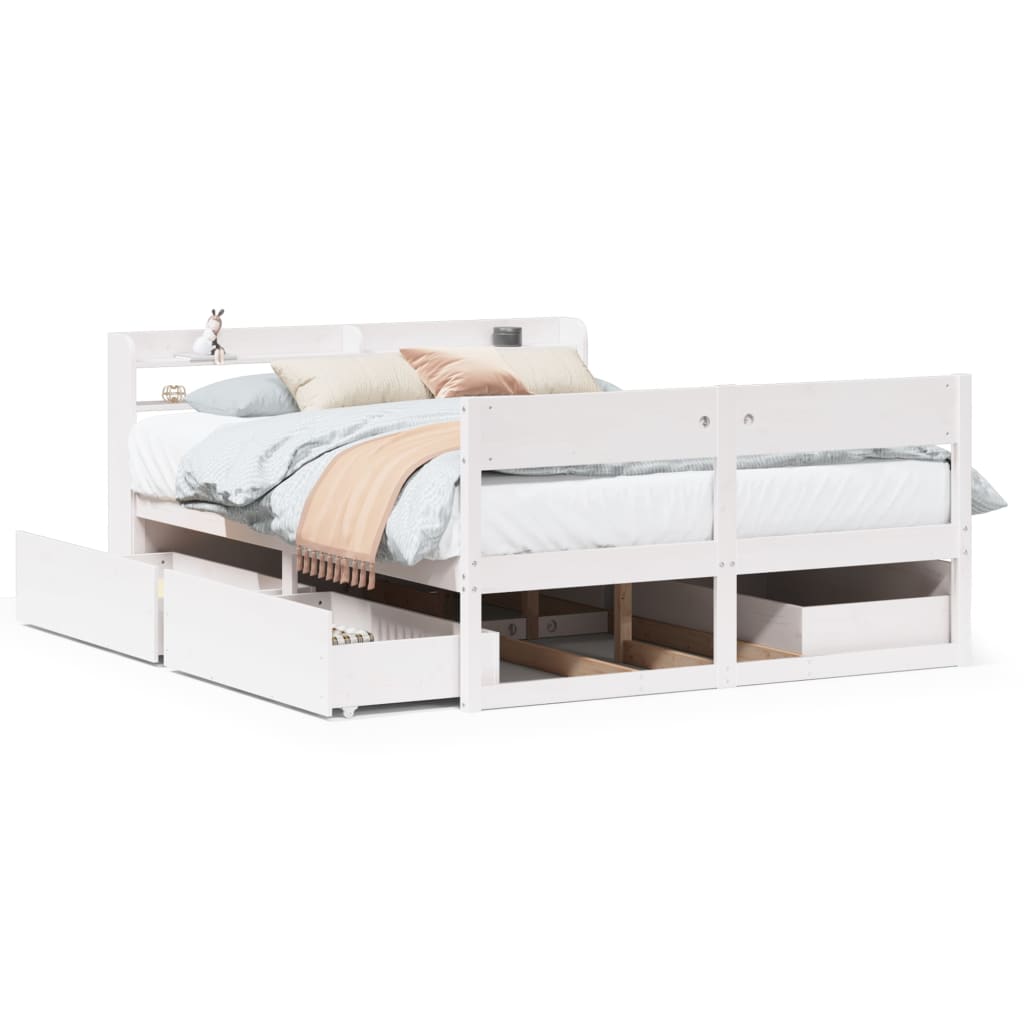Cadre de lit sans matelas blanc 140x200 cm bois de pin massif - XIOS
