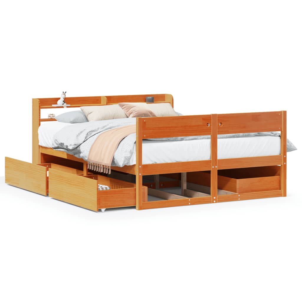 Cadre de lit sans matelas cire marron 140x200cm bois pin massif - XIOS