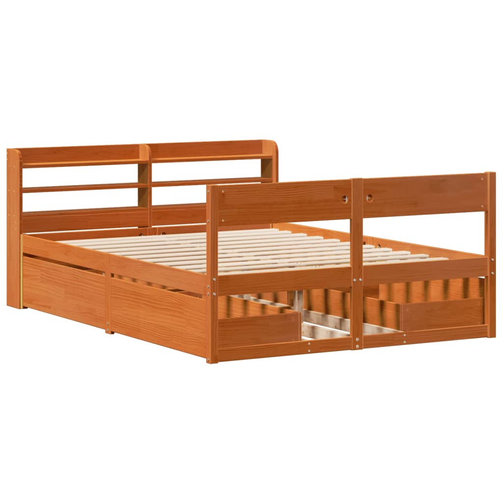 Cadre de lit sans matelas cire marron 140x200cm bois pin massif - XIOS