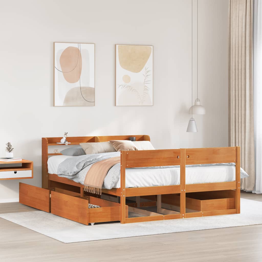 Cadre de lit sans matelas cire marron 140x200cm bois pin massif - XIOS