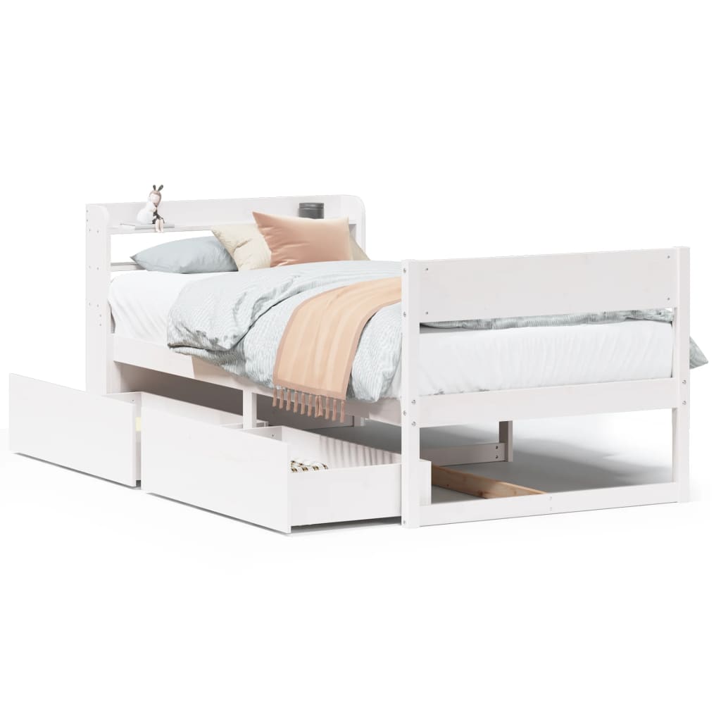 Cadre de lit sans matelas blanc 100x200 cm bois de pin massif - XIOS