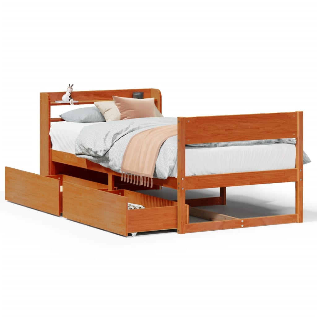Cadre de lit sans matelas cire marron 100x200cm bois pin massif - XIOS