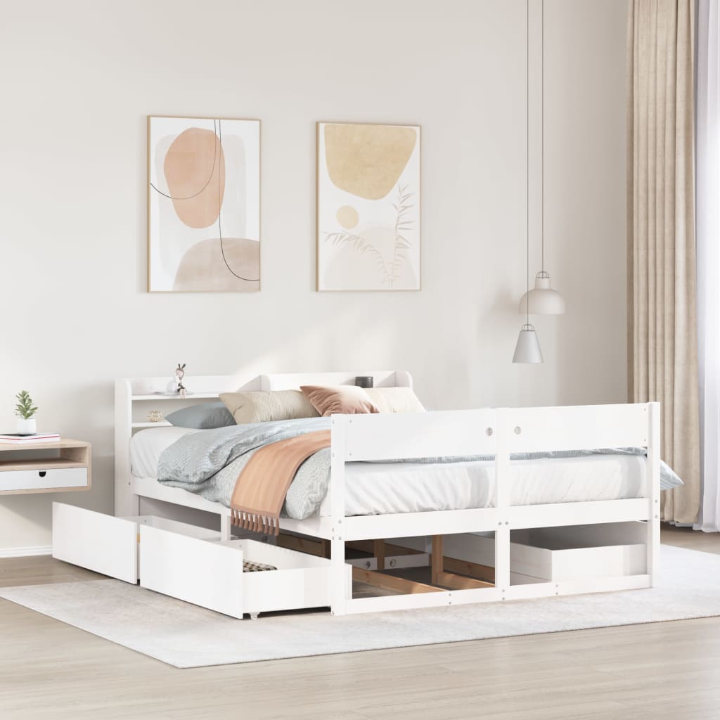 Cadre de lit sans matelas blanc 140x190 cm bois de pin massif - XIOS
