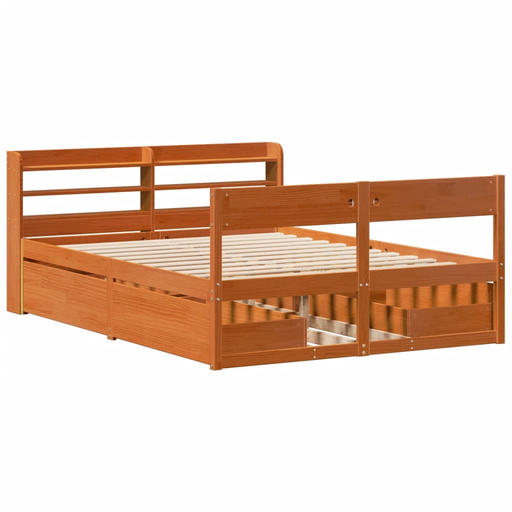 Cadre de lit sans matelas cire marron 140x190cm bois pin massif - XIOS