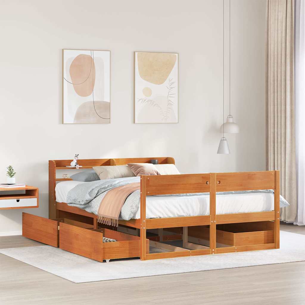 Cadre de lit sans matelas cire marron 140x190cm bois pin massif - XIOS