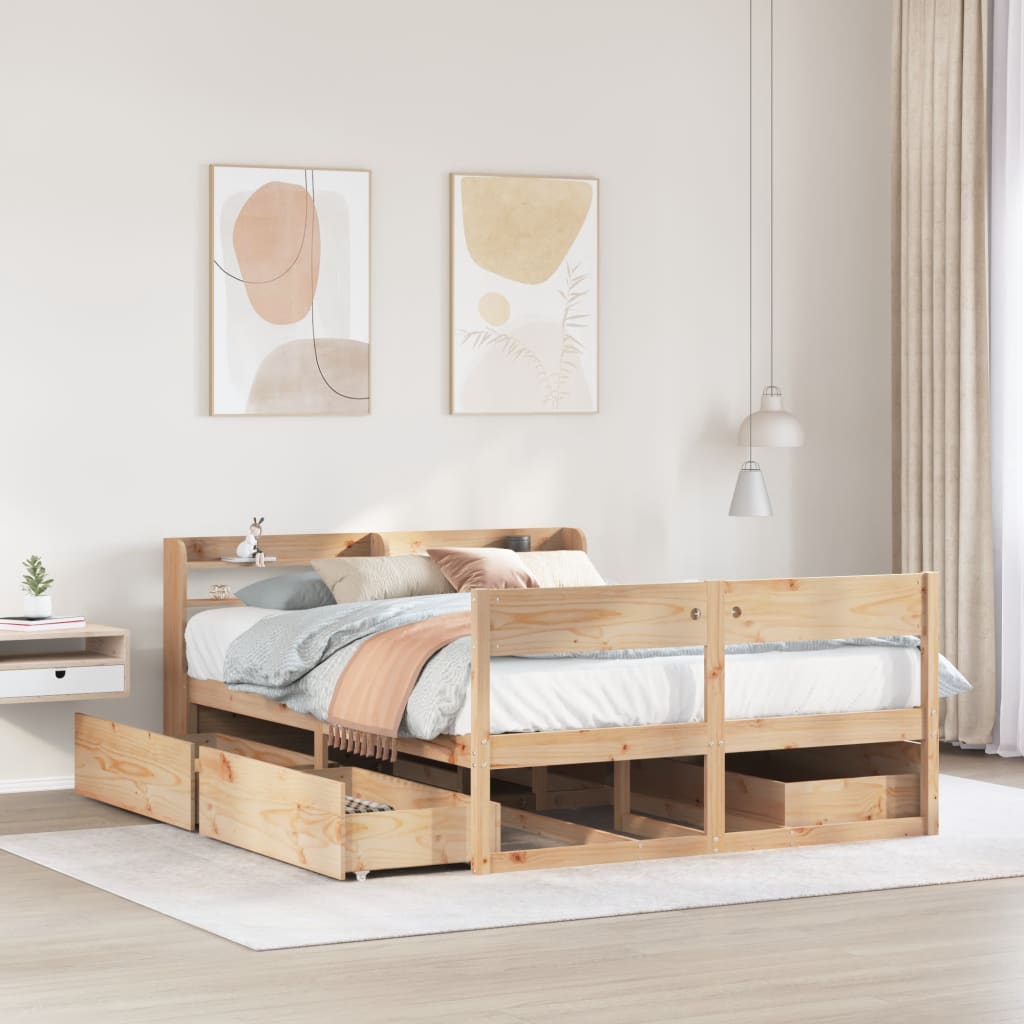 Cadre de lit sans matelas 135x190 cm bois de pin massif - XIOS