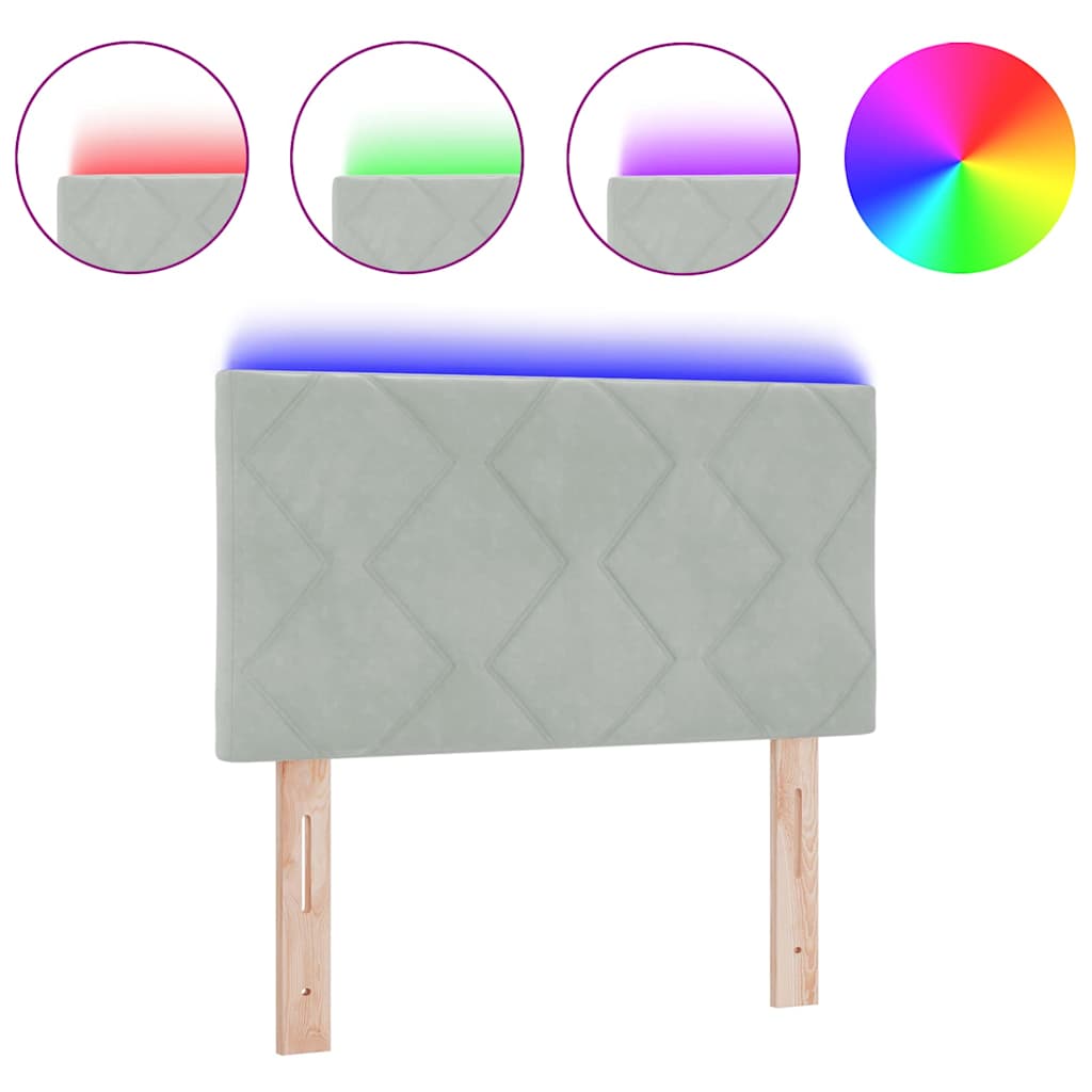 Tête de Lit LED Géométrique Gris clair 80 cm Velours - XIOS