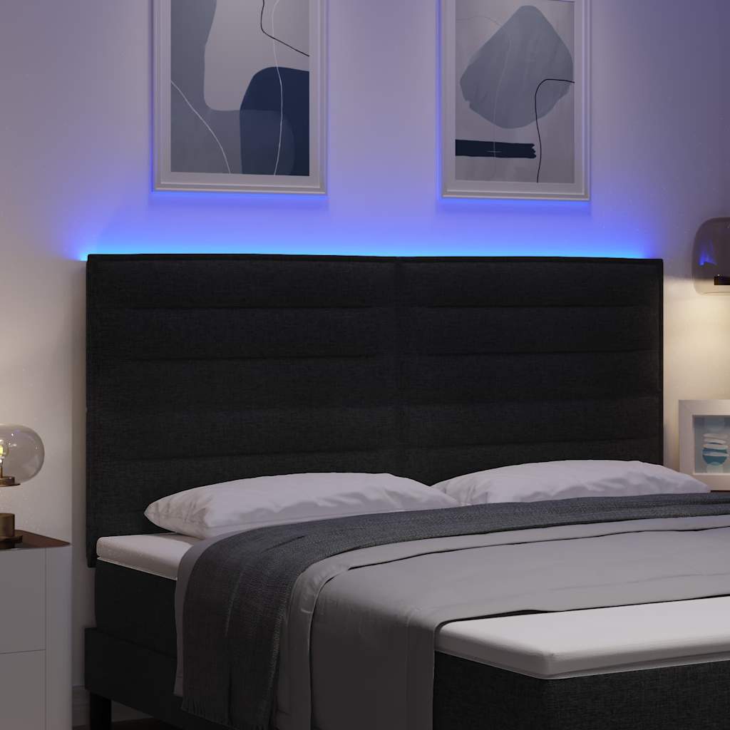Tête de lit LED avec bandes LED Noir 180 cm tissu