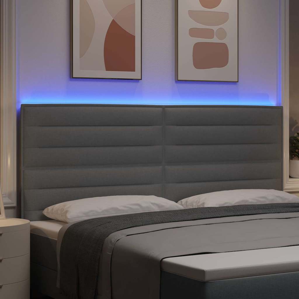 Tête de lit LED avec bandes LED Gris clair 200 cm tissu