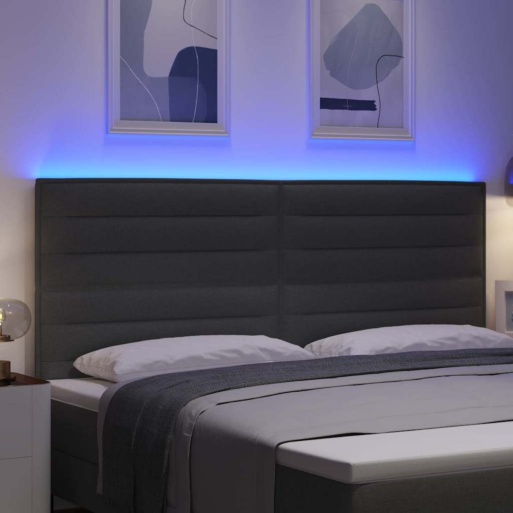 Tête de lit LED avec bandes LED Gris foncé 200 cm tissu