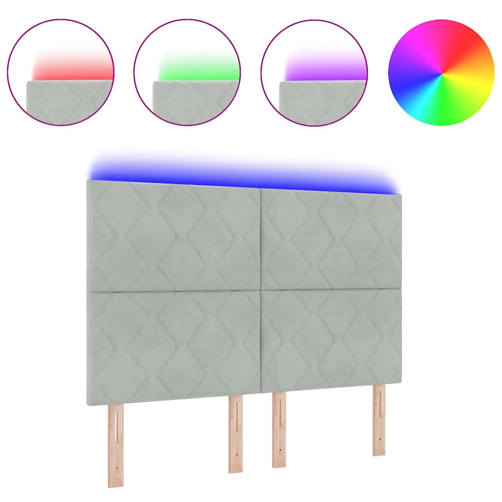 Tête de Lit LED Géométrique Gris clair 144 cm Velours - XIOS