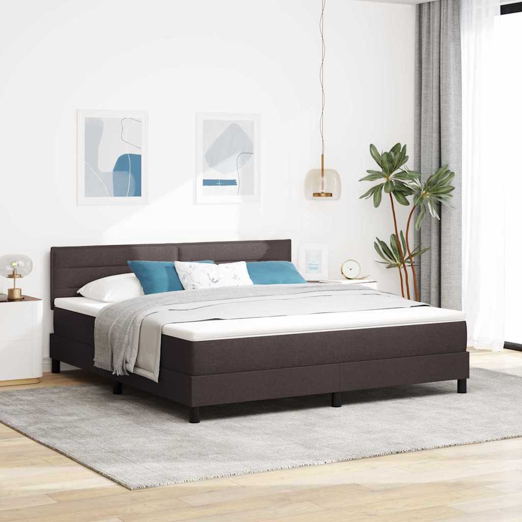 Lit à ressorts avec tête de lit Marron foncé 180 x 200 cm tissu