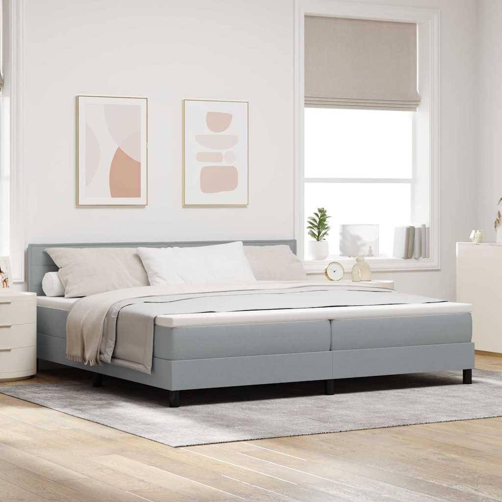 Lit à ressorts avec tête de lit Gris clair 200 x 200 cm tissu