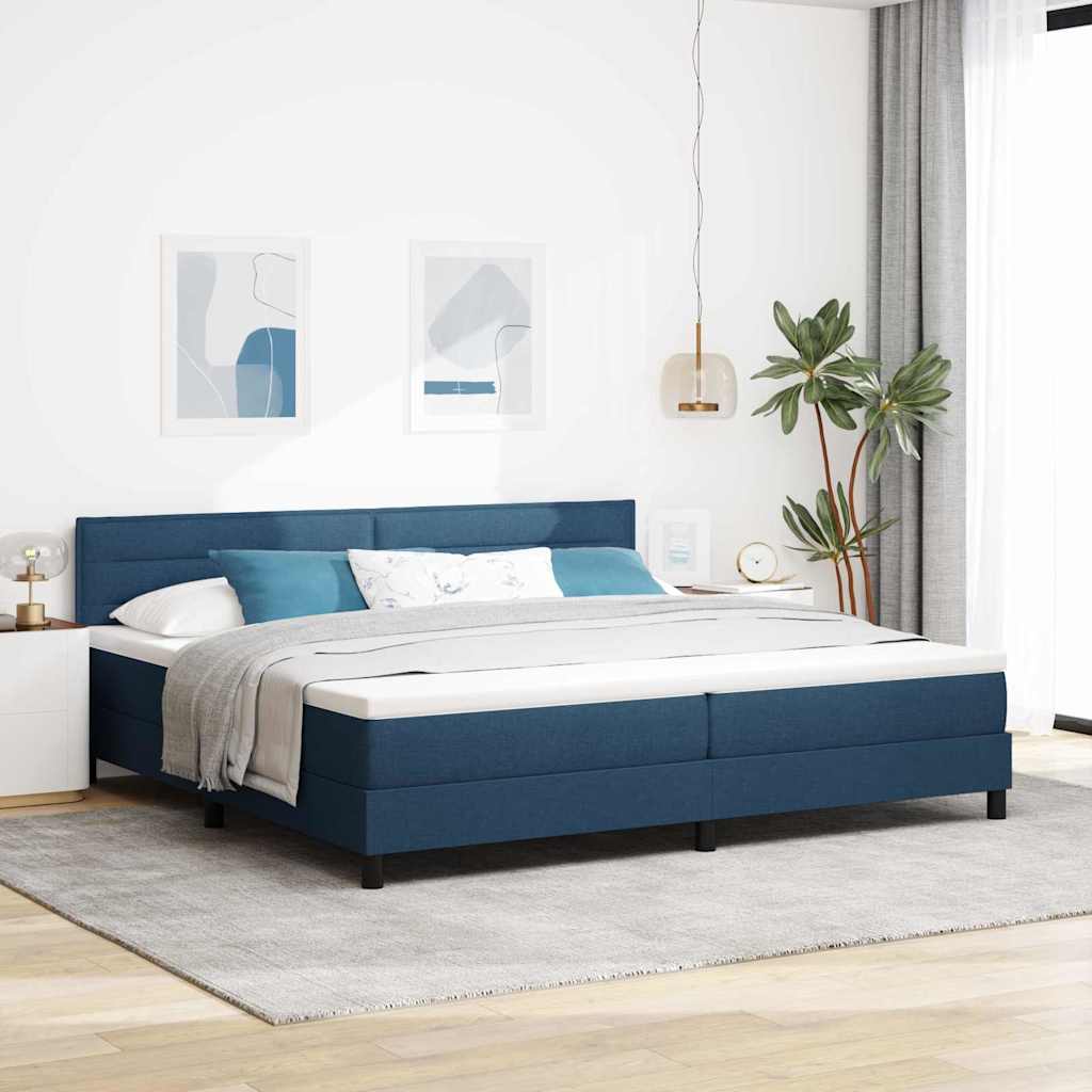 Lit à ressorts avec tête de lit Bleu 200 x 200 cm tissu