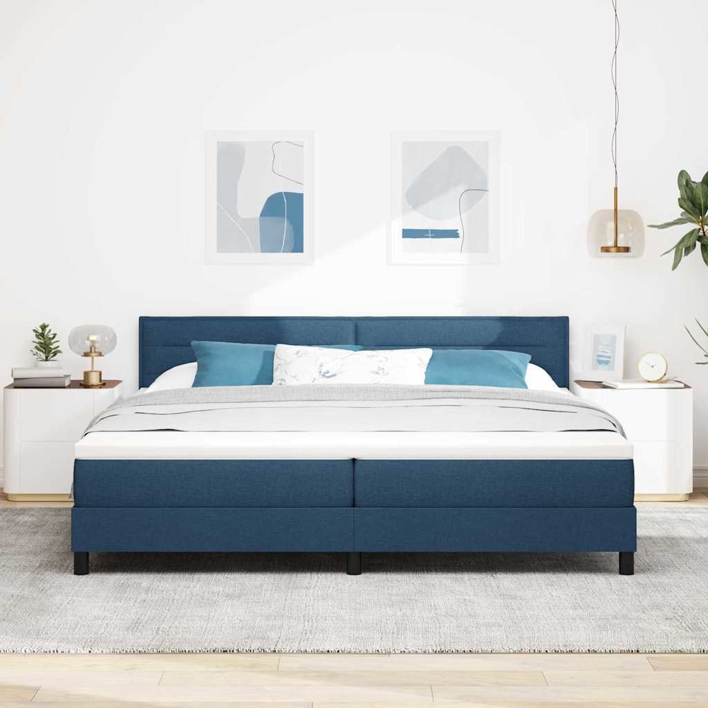 Lit à ressorts avec tête de lit Bleu 200 x 200 cm tissu