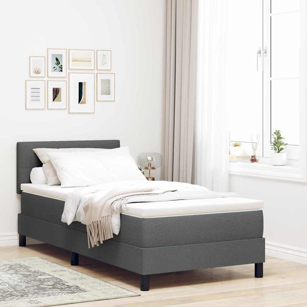 Lit à ressorts avec tête de lit Gris foncé 100 x 200 cm tissu