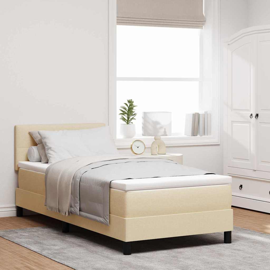 Lit à ressorts avec tête de lit Crème 100 x 200 cm tissu