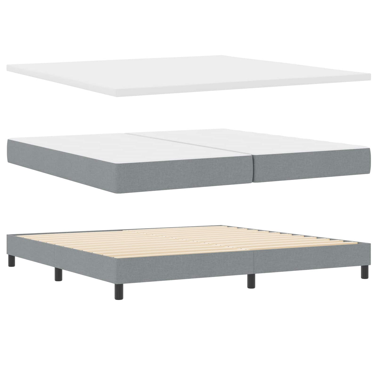 Lit à ressorts avec tête de lit Gris clair 200 x 200 cm tissu