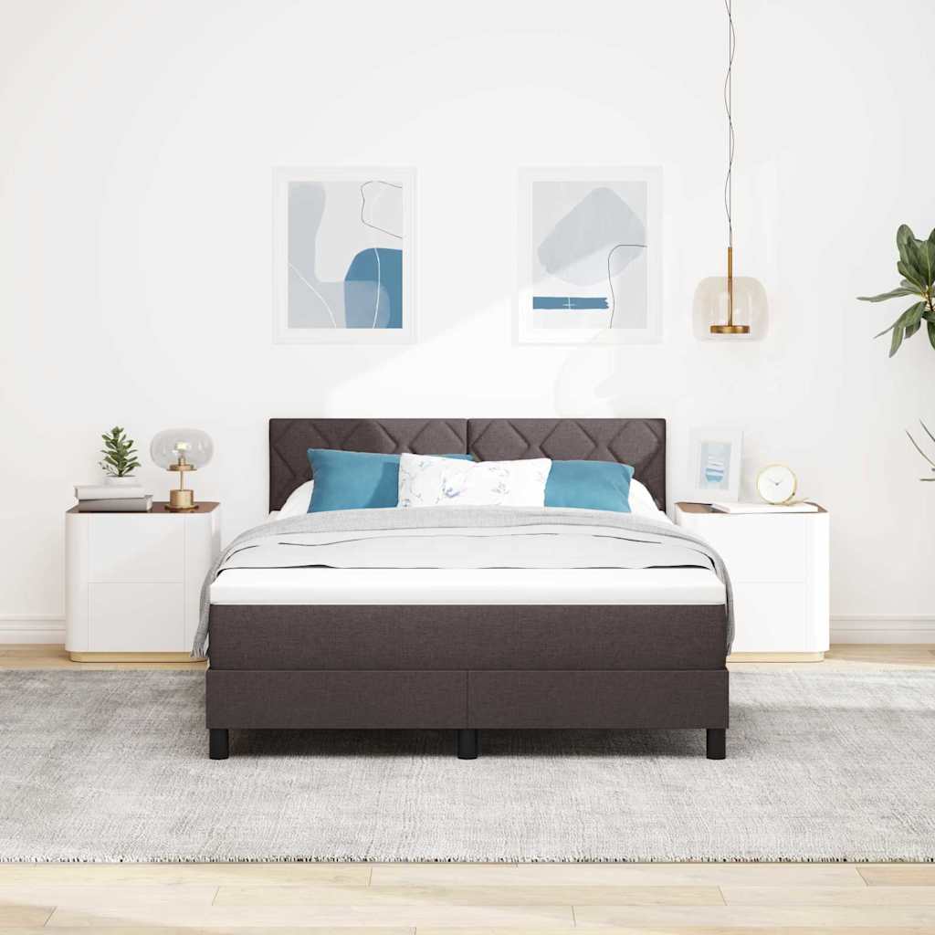 Lit à ressorts avec tête de lit Marron foncé 160 x 200 cm tissu
