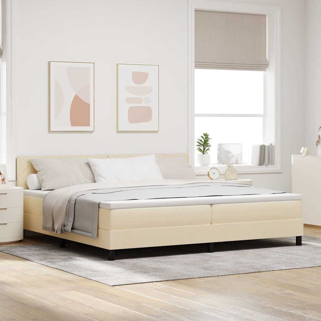 Lit à ressorts avec tête de lit Crème 200 x 200 cm tissu