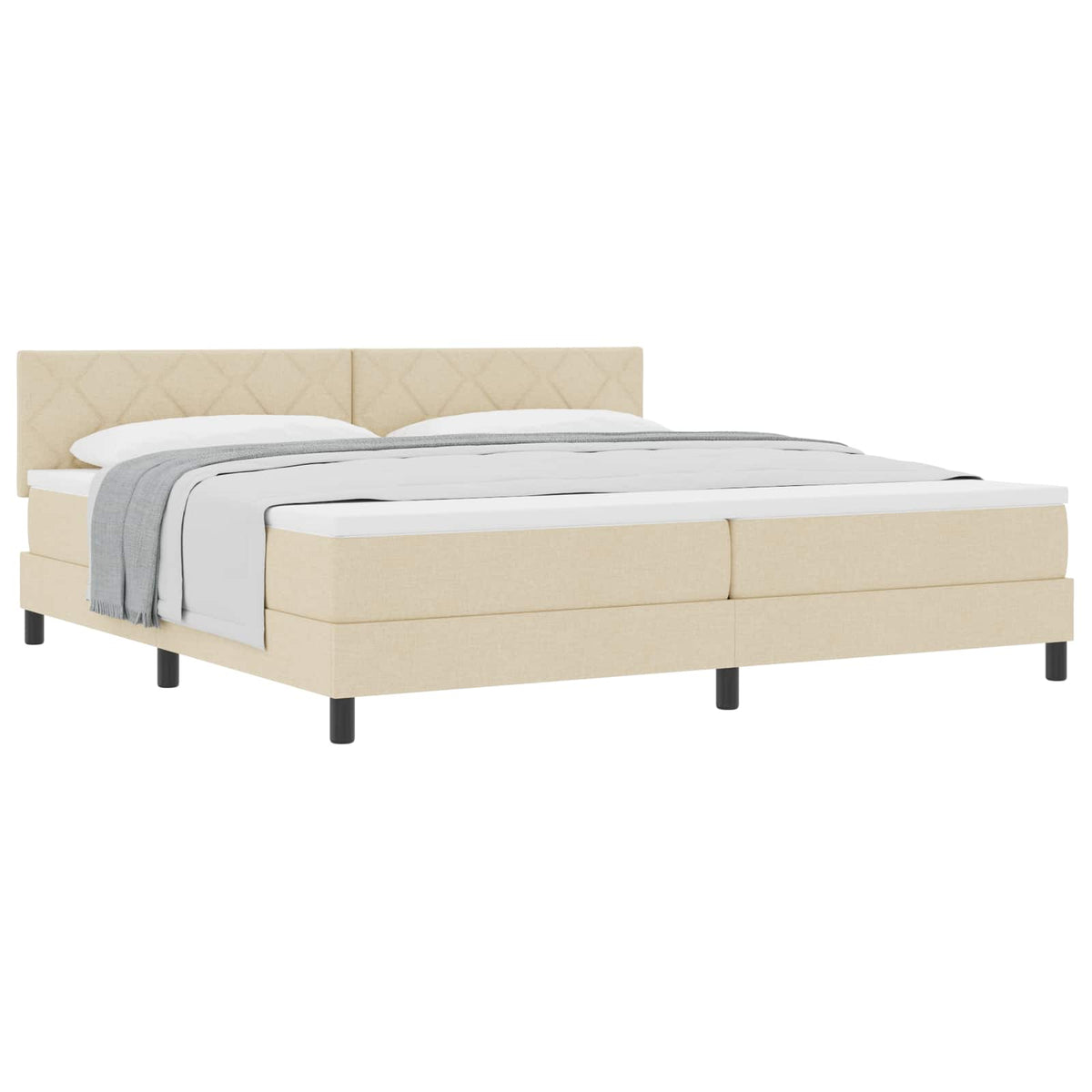 Lit à ressorts avec tête de lit Crème 200 x 200 cm tissu