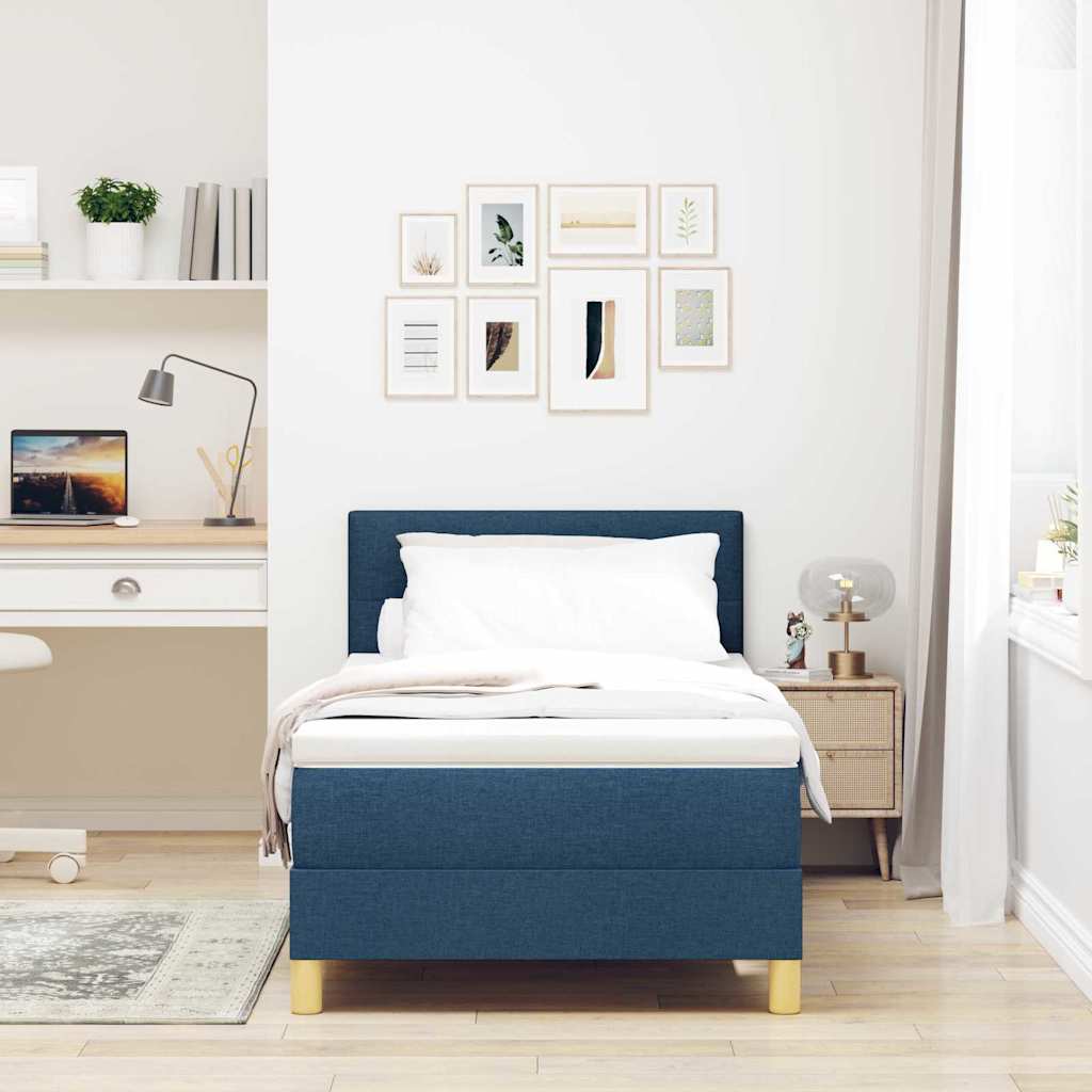 Lit à ressorts avec coussin Bleu 100 x 200 cm tissu